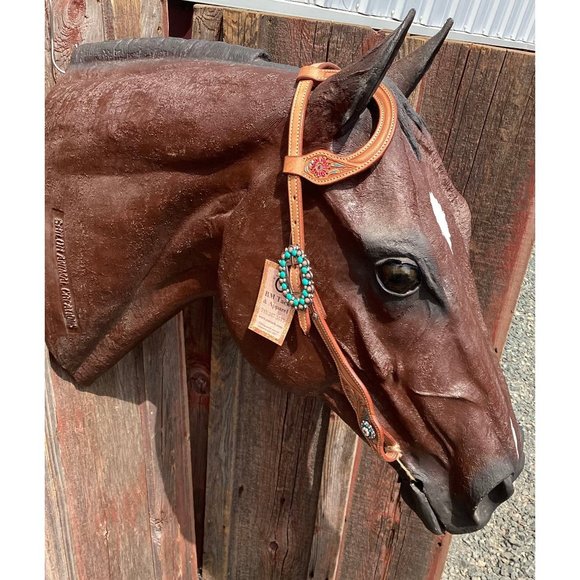 NEW Light Oiled Single ear Headstall Turquoise concho FOR HORSE - Picture 1 of 3